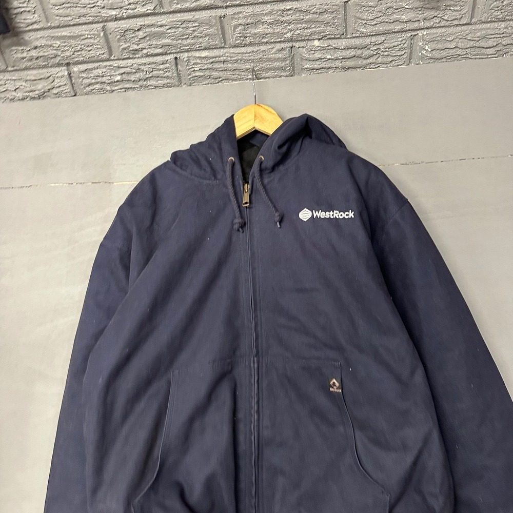 Dri Duck‎ WestRock Hooded Work Jacket Navy Blue Canvas Quilted Fleece XL 5020
